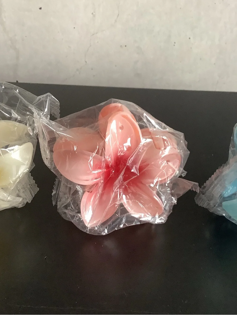 Set of 3 Large Tropical Flower Claw Clips Pink Blue Ivory